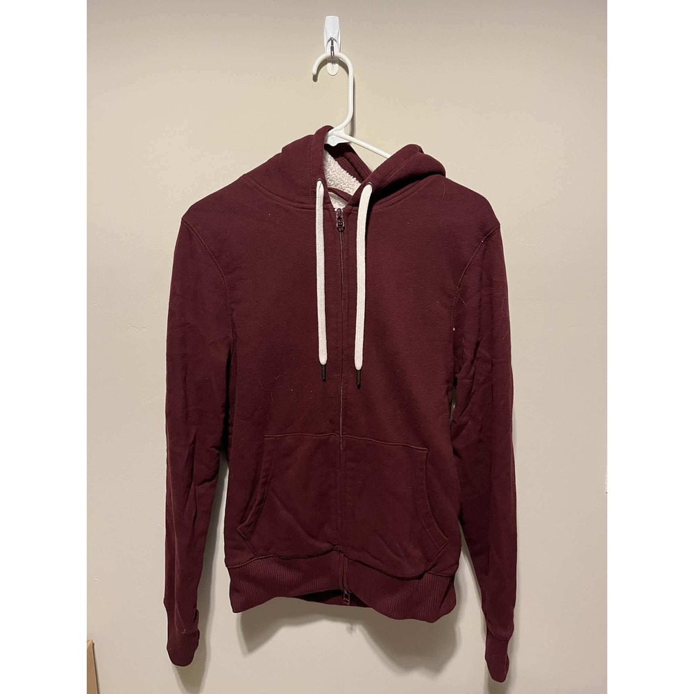 Goodfellow & Co Mens Sherpa Lined Hood Maroon Burgundy Zip Up Hoodie Small